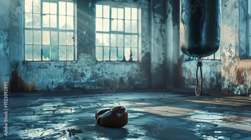 A photo of boxing gloves and a punching bag.