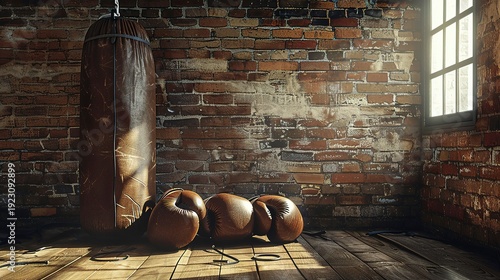 A photo of boxing gloves and a punching bag.