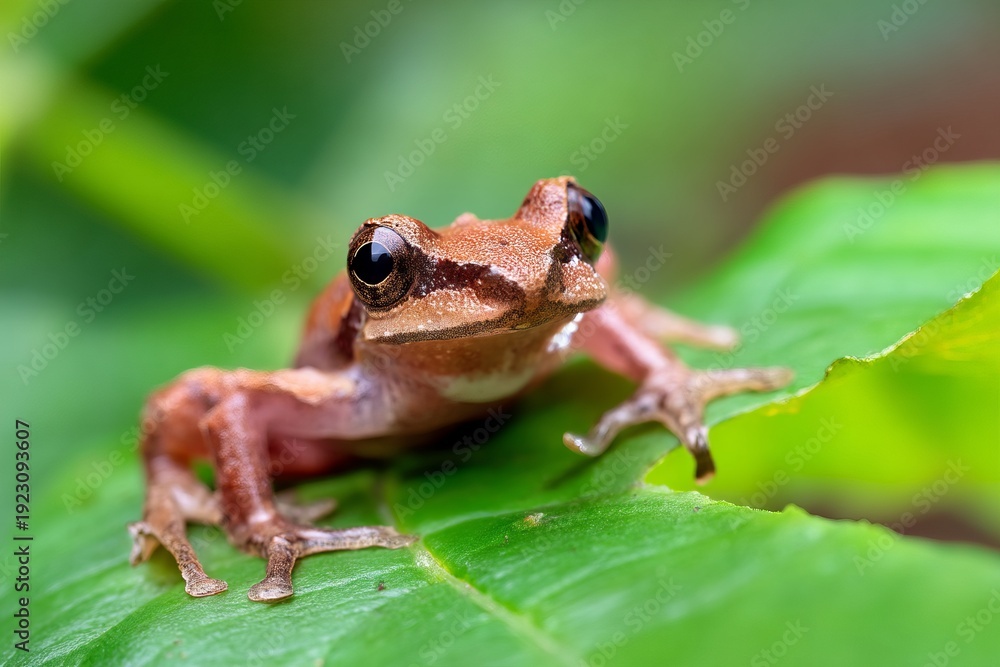 Obraz premium Tiny Frog in Vibrant Green Forest with Detailed Eyes and Textured Skin