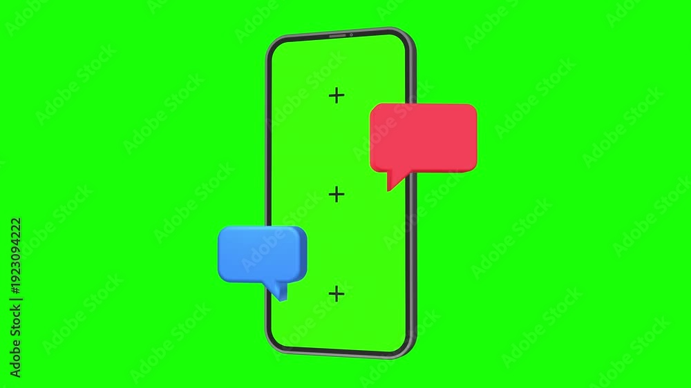3D smartphone rotating slightly with floating message bubbles and ...