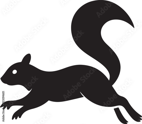 Black squirrel silhouette running isolated on white background.