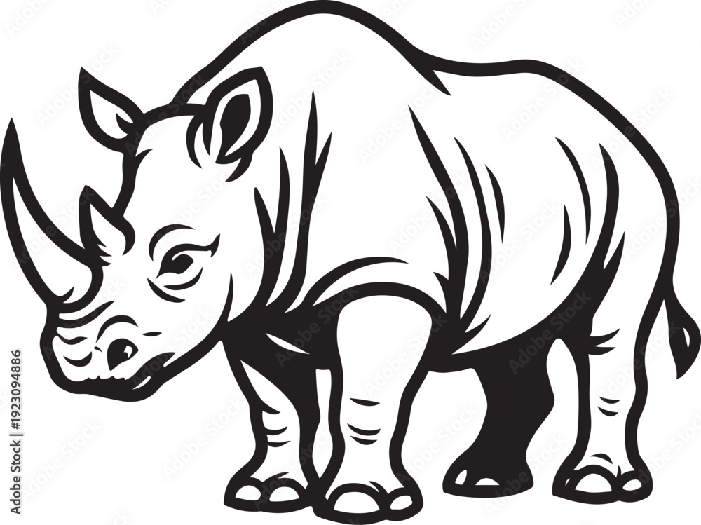 Fototapeta premium Rhinoceros Side View Black and White Vector