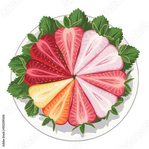 A vibrant and colorful arrangement of sliced fruits on a white plate. isolated on white background, Vector, illustration