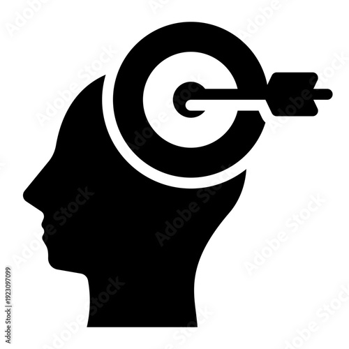 focus glyph icon. head target aim. concentration skill. productivity work