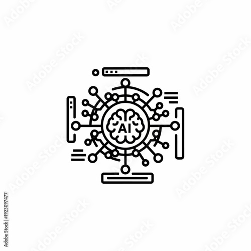 AI brain illustration showcasing innovation and technological progress. A central brain graphic is intertwined with intricate network components and lines