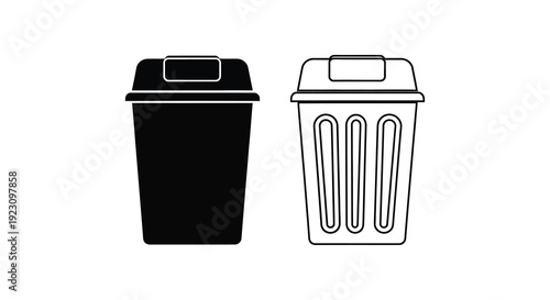 Two trash cans are depicted in contrasting styles one solid black and the other outlined a striking silhouette high quality professional