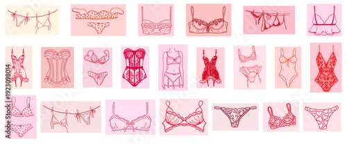 Women Lingerie and Corset Set, Vintage Boudoir Bras, Lace Bustier, Lace-Up Corset, Bodysuit, Bralette Tops and Bridal Romantic Underwear