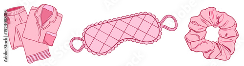 Pink Pastel Sleepover Set, Girls Night Pajamas, Eye Mask and Scrunchie, Bedroom Essentials in Feminine