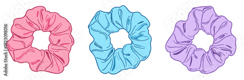 Pastel Fabric Hair Scrunchies Set, Soft Puffy Elastic Hair Ties in Pink, Blue and Lavender Satin