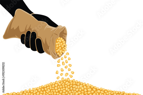 Hand pouring golden coins from burlap sack