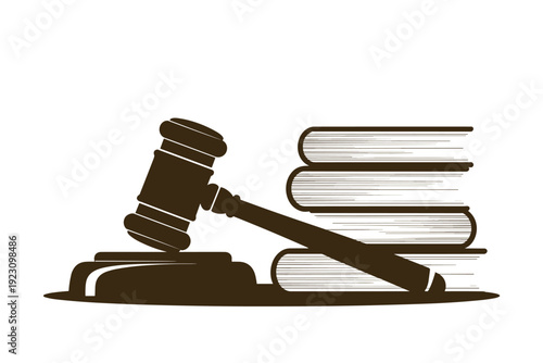 Judge gavel and law books on desk in courtroom setting