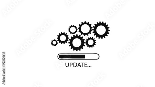 Vector illustration of black gears and update progress bar icon on for software or system update concept on a transparent background