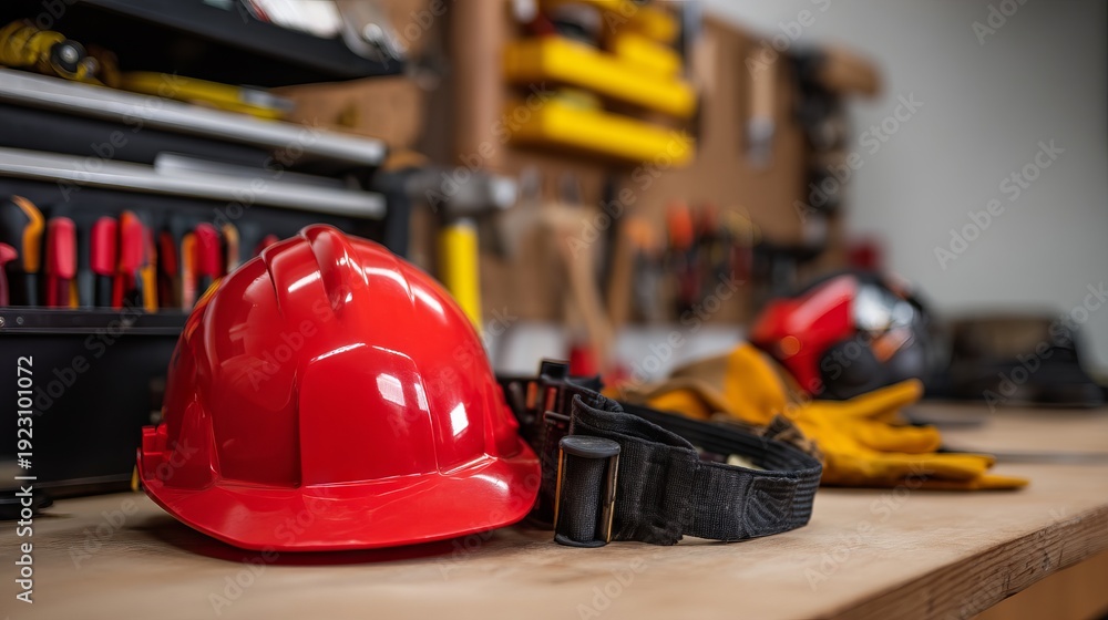 Fototapeta premium Safety Equipment Setup in Workshop Under Hazardous Maintenance Conditions