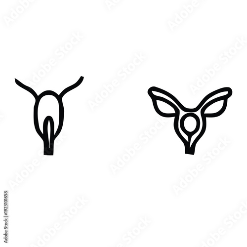 Simple line art illustrations of bull and deer head silhouettes side by side