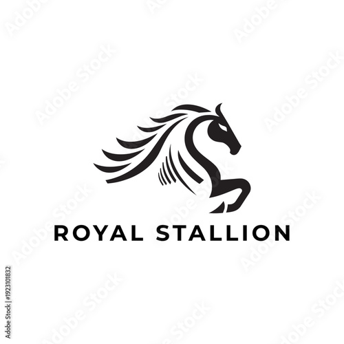Elegant royal stallion horse head logo design minimal black silhouette vector emblem modern branding identity luxury equine crest symbol strong powerful mascot isolated background clean
