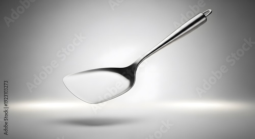 Shiny Metal Spoon Floating in Studio Light