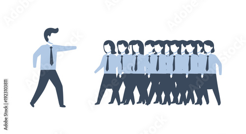 A leader directing a group of people, illustrating teamwork and guidance in a business setting.