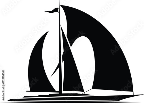 A striking black silhouette of a sailboat with full sails gracefully gliding across the water a symbol of freedom high quality