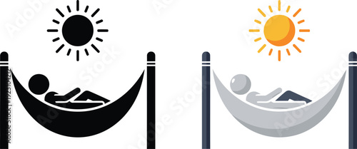 a visual representation of relaxation shows a person peacefully sleeping in a hammock under the sun twice depicted in contrasting styles