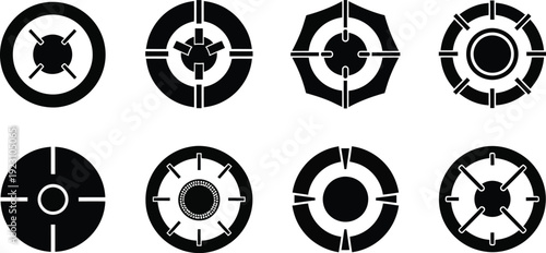 a collection of eight black and white circular icons with varying geometric patterns within showcasing design elements high quality professional detailed