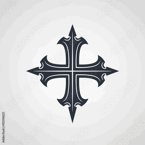 Black ornate cross design with intricate detailing on a light background.