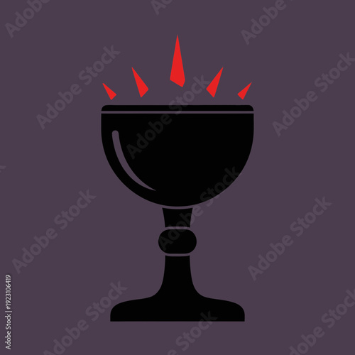 Illustration of a chalice with red shards emerging from it.