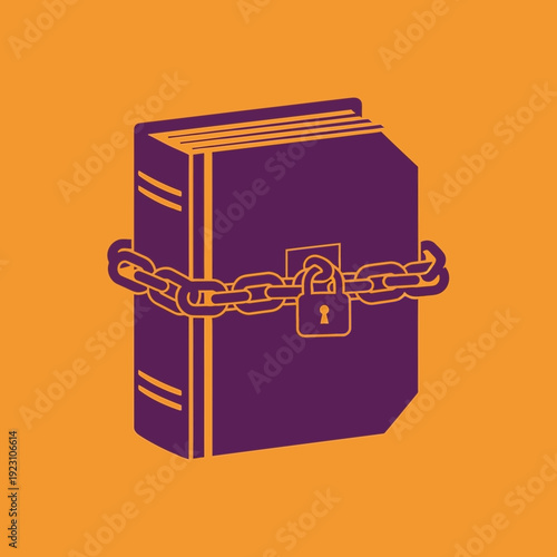 Book wrapped in a chain with a padlock, symbolizing restricted access or security.