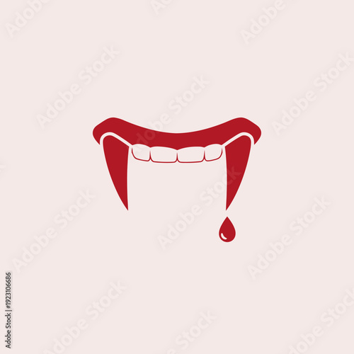 Illustration of vampire fangs with blood dripping from one tooth.