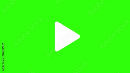 Animated white play button start media icon on green screen background. Animation motion graphic with chroma green screen clip template 4k. Free Footage Green Screen. 4k Video Green Screen