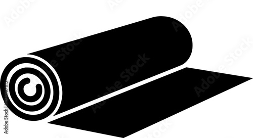 Black silhouette of a rolled mat, carpet, or fabric material partially unrolled, depicting a versatile floor covering or textile roll icon