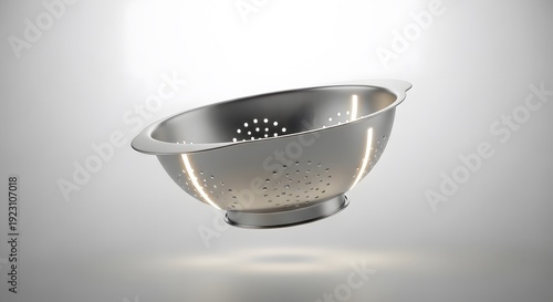 Shiny Metal Colander Floating in Soft Light