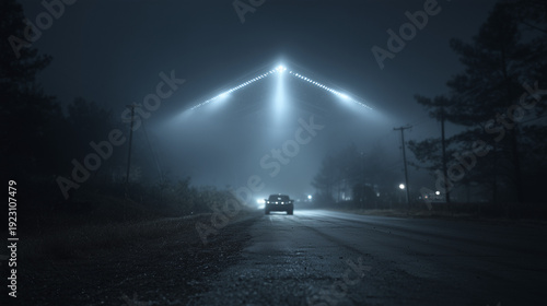 Wallpaper Mural UFO over road and car in small town, interesting background Torontodigital.ca