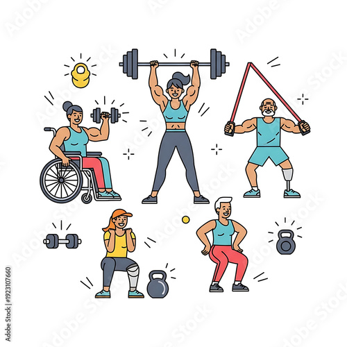 Wallpaper Mural Animation style vector inclusive strength training playful design Isolated on White background Torontodigital.ca