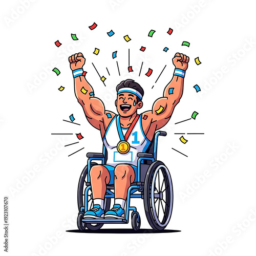 Wallpaper Mural Animation style vector adaptive athlete victory celebration cartoon Isolated on White background Torontodigital.ca