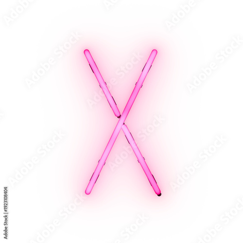Pink Neon Glowing Letter X On Transparent Background