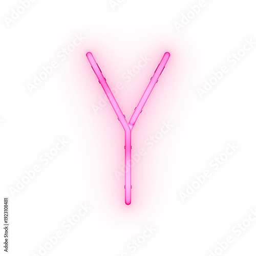 Pink Neon Glowing Letter Y On Transparent Background
