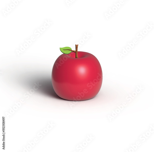 3d rendering of a red apple with green leaf on black background