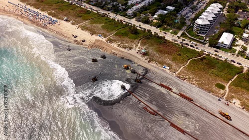 Aerial stock footage sand renourishment Delray Beach Florida 2026