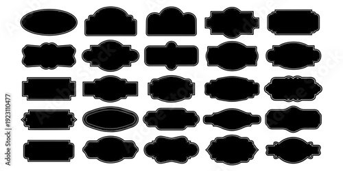 A Neutral and Functional collection of diverse decorative frames in a Minimalist Graphic Design style with bold black silhouettes