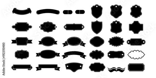 A Minimalist Retro Graphic Silhouette Collection showcasing Vintage Labels Banners Shields and Frames for Functional Design Resources