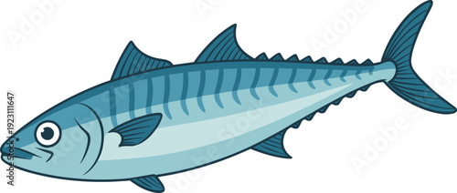 Blue and white striped fish with detailed fins and scales swimming in a clear background