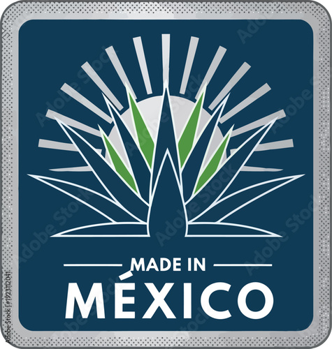 Made in Mexico label with agave plant icon, premium quality badge for tequila and mezcal products