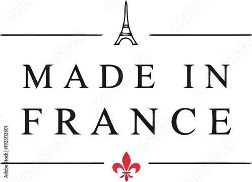 Elegant 'Made in France' Logo Design Featuring the Eiffel Tower and Fleur-de-lis