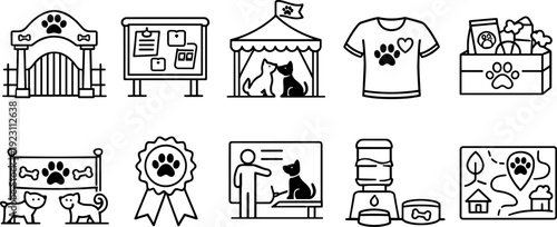 Collection of dog-related icons for pet events and services