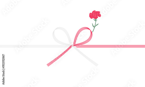 水引とカーネーションをあしらった母の日のし紙ベクターイラスト｜和風ギフト素材