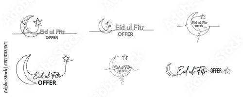 Bundle of Eid al Fitr offer symbols and crescent moon illustrations in various styles