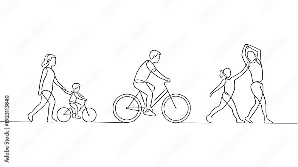 Obraz premium Family enjoying diverse outdoor activities.