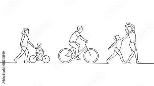 Family enjoying diverse outdoor activities.