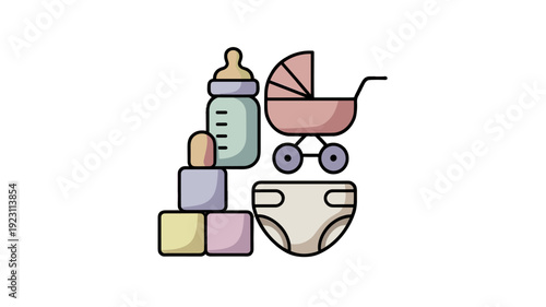 Cute baby essentials illustrations for newborns.