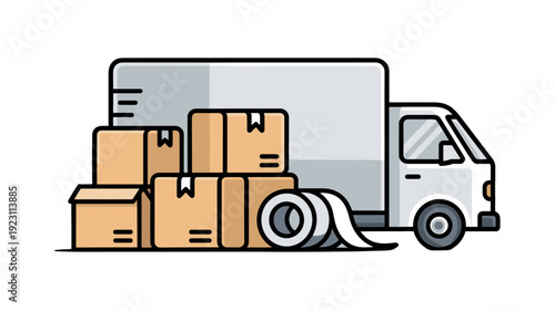 A moving truck with packed cardboard boxes ready for delivery.